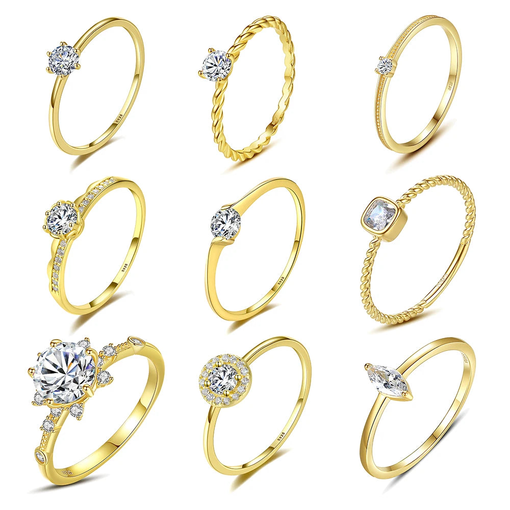 Daidan 14K Gold Plated Cubic Zirconia Jewelry 925 Sterling Silver Women Engagement Wedding Rings