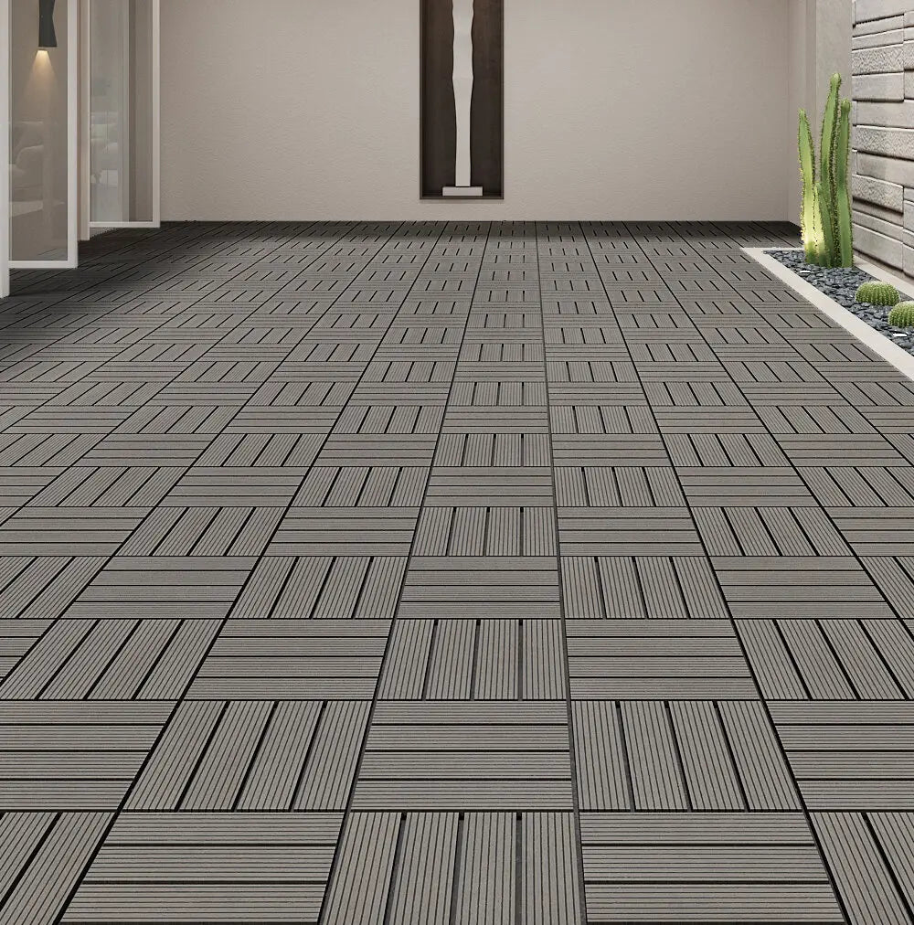 Wooden 3D Embossed Deck Tiles Waterproof WPC DIY Flooring Exterior Usage Deep Wood Grain Composite Interlocking Tiles