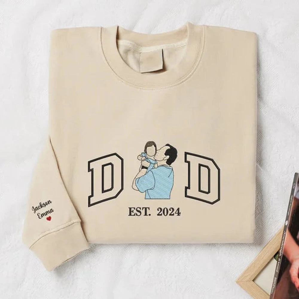 Custom Dad Hoodie Embroidered Sweatshirt Flannel ODM Fabric Front Logo Portrait From Photo