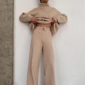 Enyami Autumn Winter Turtleneck Long Sleeve Pullover Top Wide Leg Pants Suit Elegant Fleece Women Casual Two 2 Piece Set
