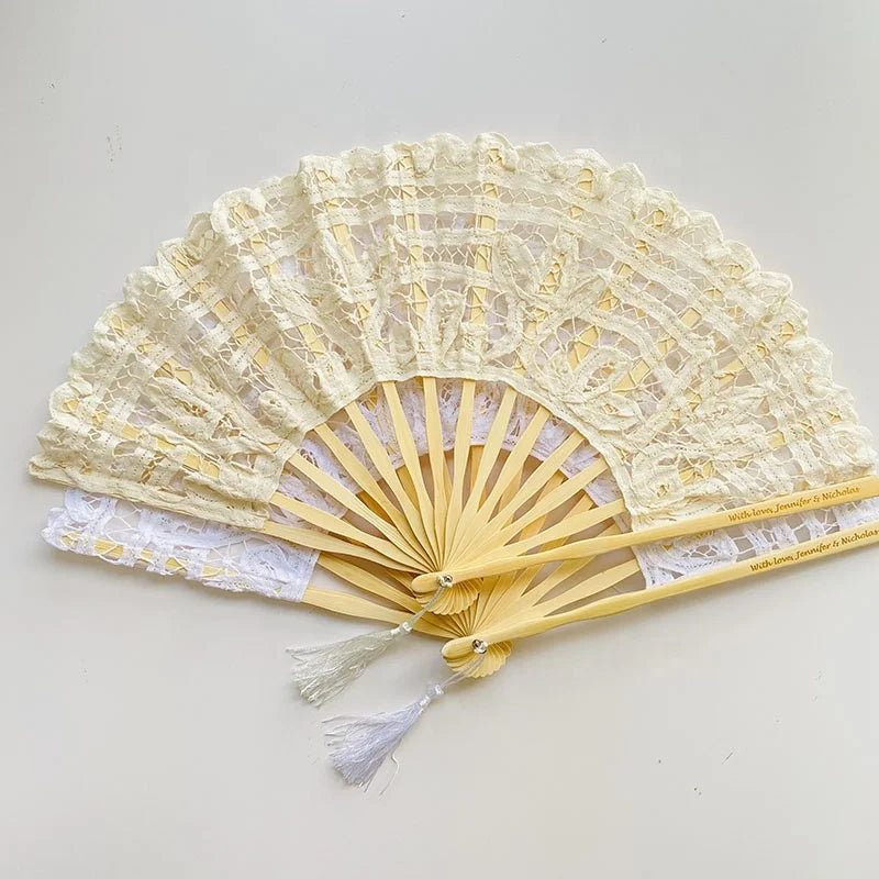 Hand Fan Supply Wholesale White Lace Fan Bamboo Size 27cm H Bamboo Folding Hand Fan for Wedding