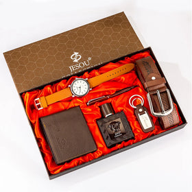 2024 Boutique Gift Set Belt+wallet+perfume+key Chain+large Dial Quartz Watch+pen