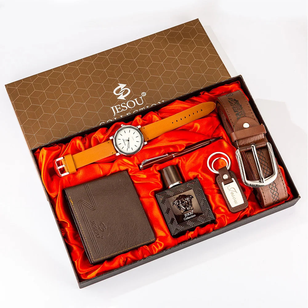 2024 Boutique Gift Set Belt+wallet+perfume+key Chain+large Dial Quartz Watch+pen