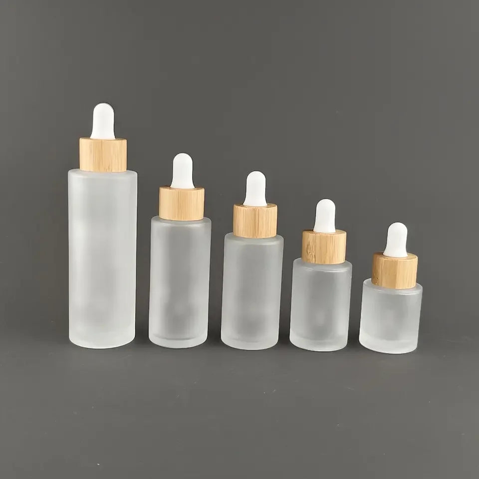 20-100ml Transparent GlassEssential Oil Bottle Flat Shoulder Rubber Dropper Essential Oil Bottle Frosted Glass Dispensing Bottle