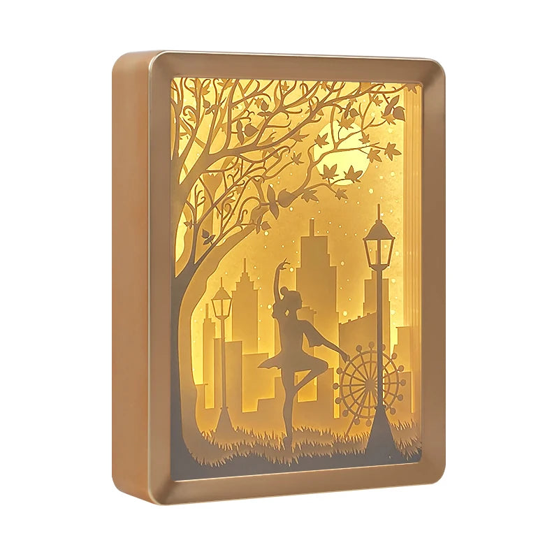 Laser Cutting Crafts Ballet Art Paper-cut LED Bedside Night Light Home Wall Art Decoration Frame Picture