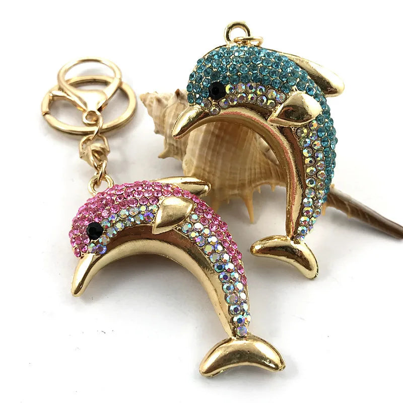 Factory Price Dolphin Keychain Diamond Metal Key Ring School Supplies Car Bag Phone Accessories Key Chain 3D Keyring