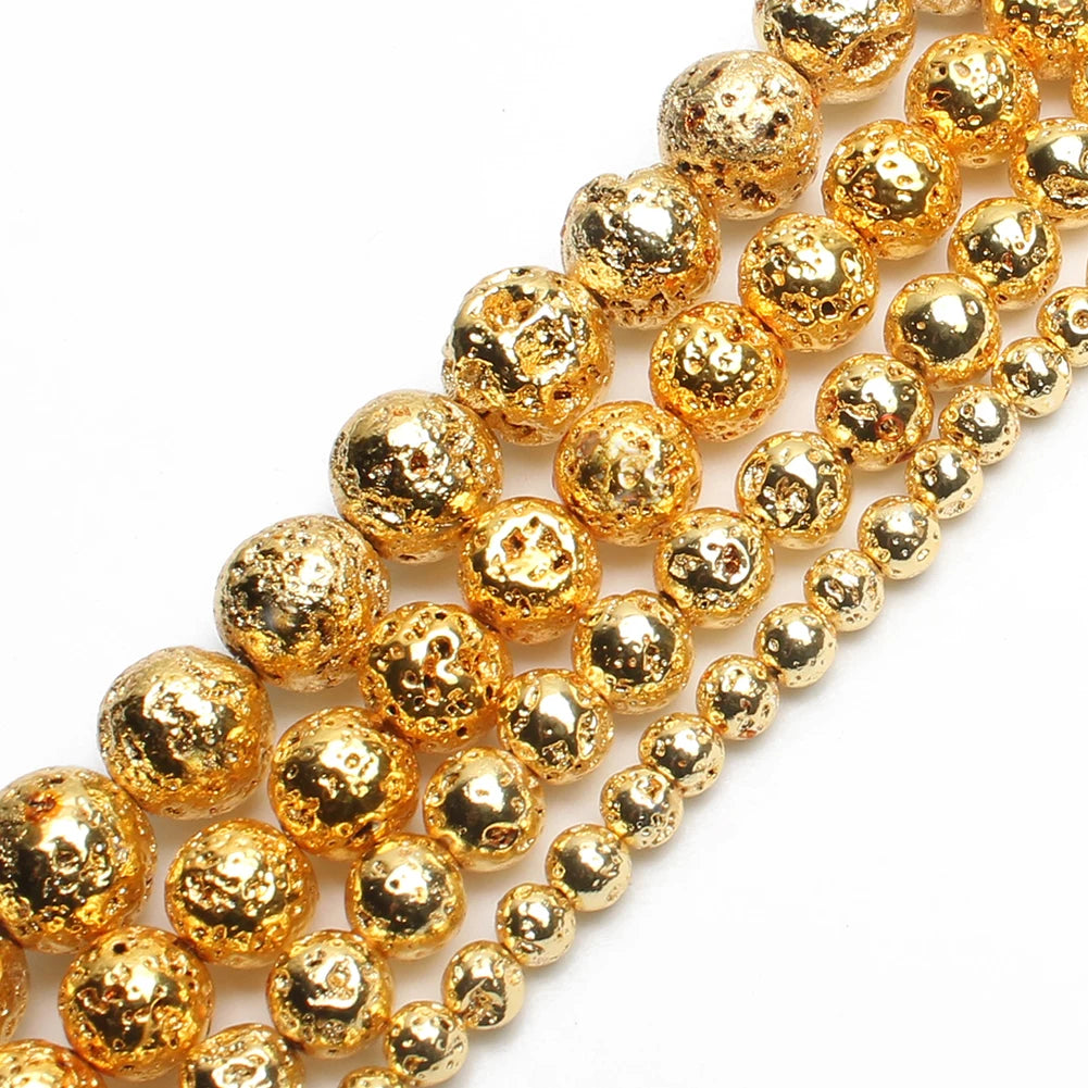 Natural Loose Spacer Bead round Gold Volcanic Lava Stone Beads for DIY Jewelry Making Bracelet Necklace
