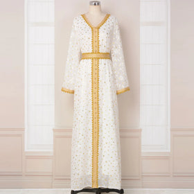 Middle East Modern Embroidered Pearl White Soft Abaya Latest Styles From Dubai Traditional Muslim Clothing and Accessories