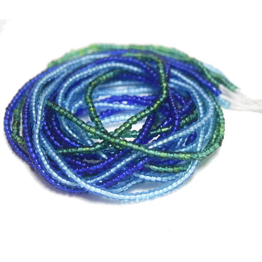 African 50 Inches Handmade clear Glass Rice Beads Beaded Cotton Thread Waist Beads Belly Chain  Women