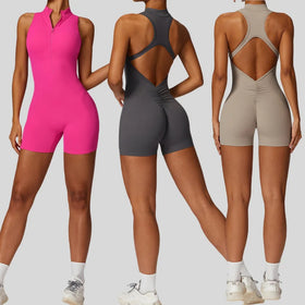 Women's Summer Sleeveless Yoga Jumpsuit Moisture Wicking Four-Way Stretch Lightweight Eco-Friendly Fitness Wear Soft Sports