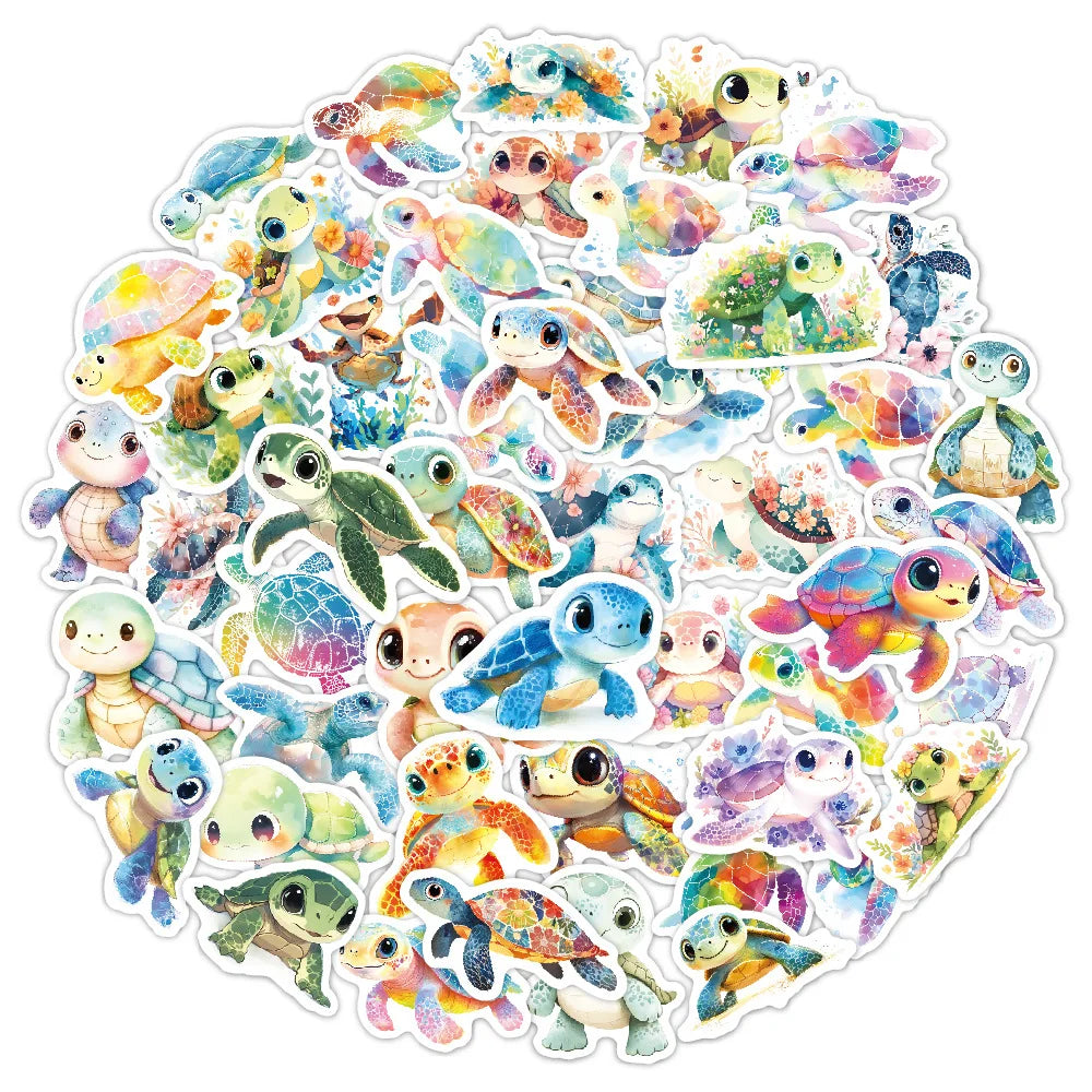 50PCS Cute Sea Turtle PVC Self Adhesive Stickers for Laptop Phone Case Suitcase Skateboard Guitar Table and Books