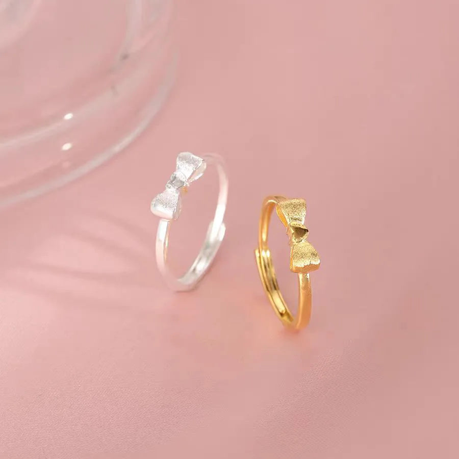 Minimalist Sweet Bowknot Rings Frosting Nail Ring Adjustable S925 Silver Ring for Women