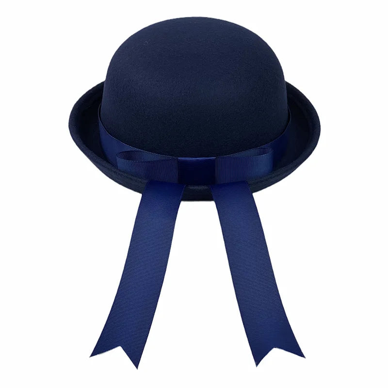 Ready to Ship Uniform Felt Girls Kids Cute Bowler Kindergarten & School Toque Hat With Band Bowknot