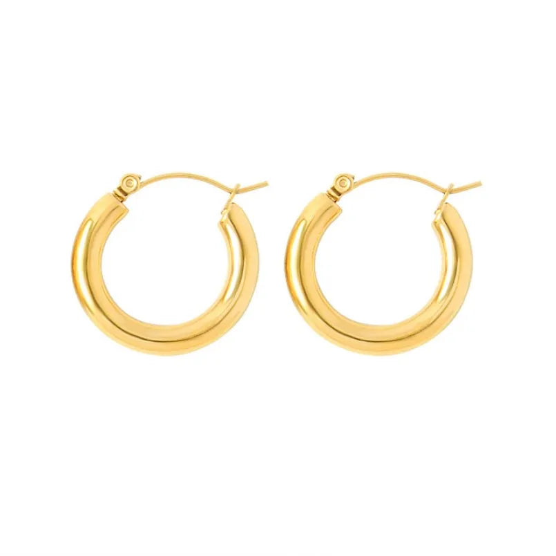 2021 Custom Silver Gold Rose Gold 23mm Stainless Steel Plain Polished Hoop Earrings