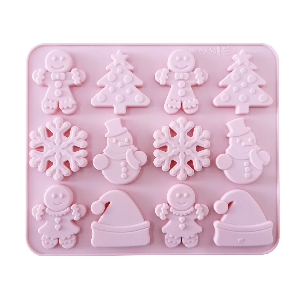 12 Cavities Christmas Snowman Silicone Mold Chocolate Cake Mold Holiday Decoration Kitchen Baking Tools Manual Soap Mould