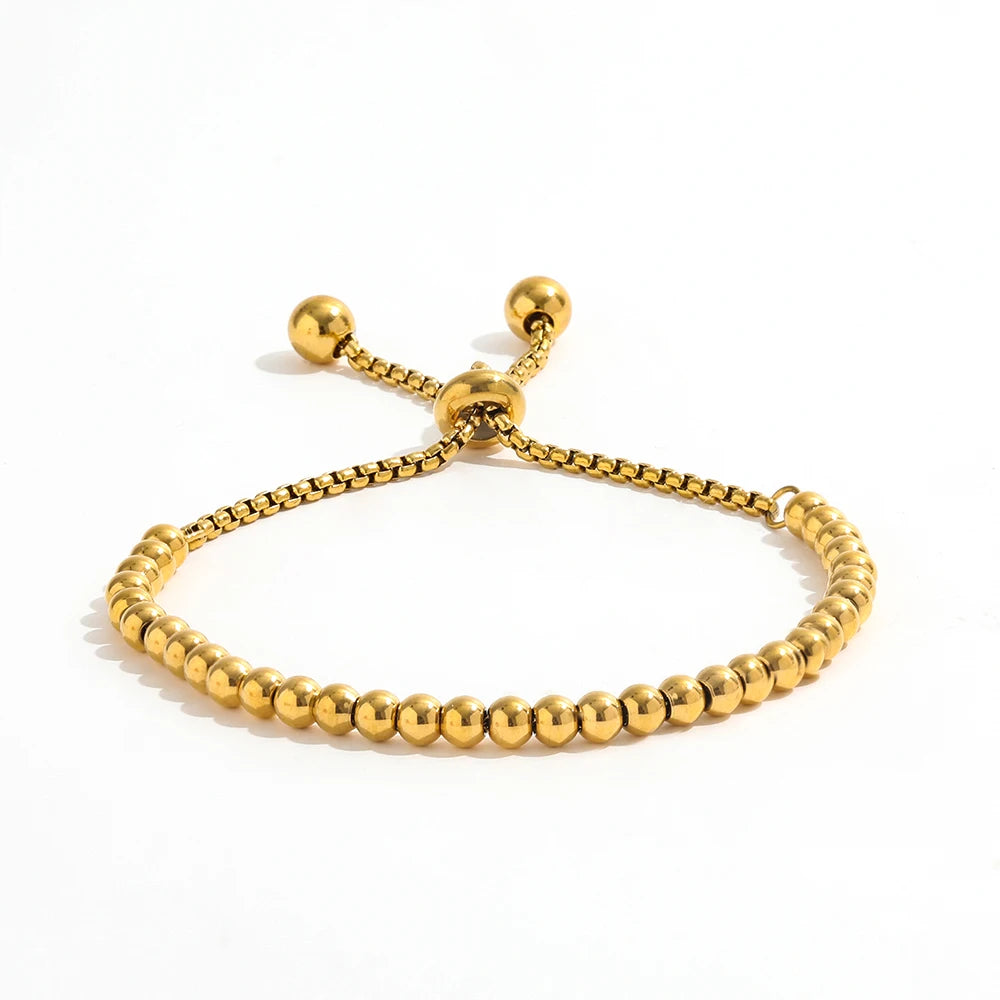 Waterproof Tarnish Free 18K PVD Gold Plated  Bead  Adjustable Stainless Steel  Bracelet for Women Fashion Jewelry