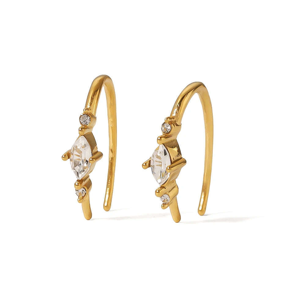 Trendy Stainless Steel 18K Gold Plating Sparking Zircon Geometric Mini Threader Women Earrings for Girls