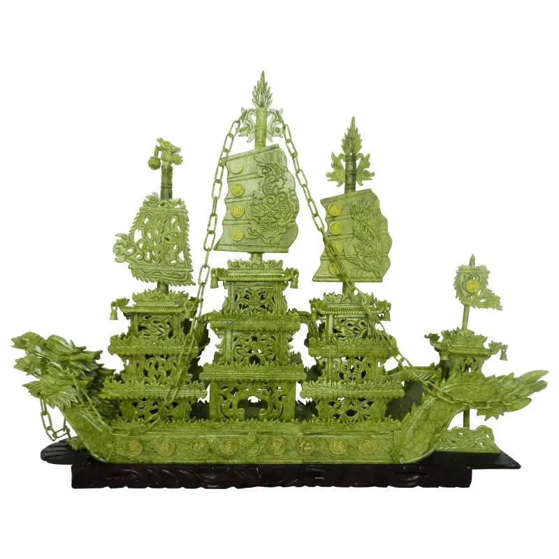Large Jade Dragon Boat Decoration Handicraft Jade Living Room Lobby Decoration Office Opening Gifts