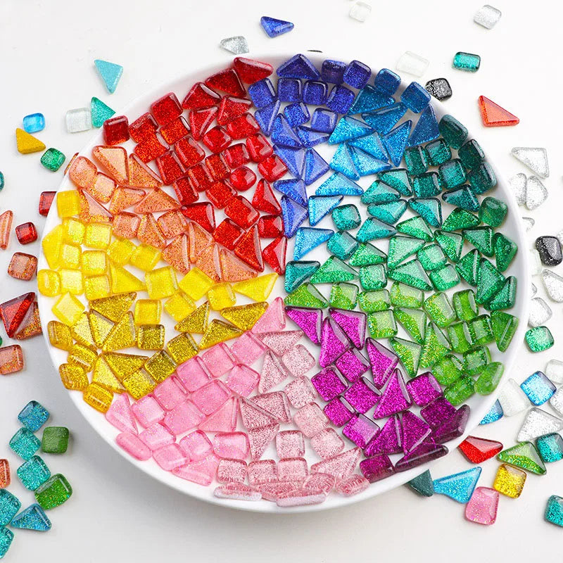 100g Glass Mixed Color Mosaic Tiles Mosaic Glass Pieces for Home Decoration or DIY Crafts Square Triangle Rectangle Irregular