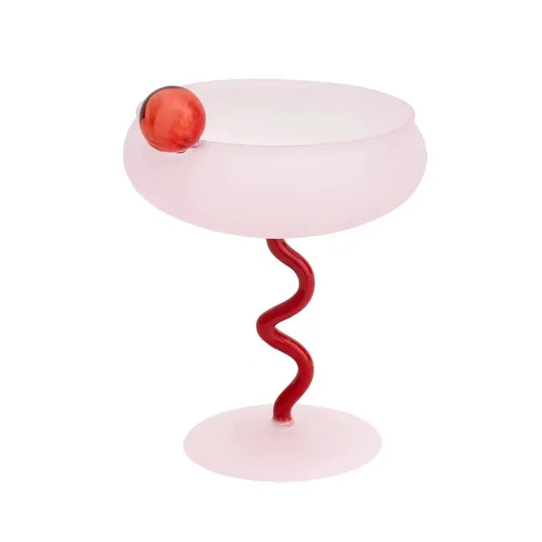 Custom Made Hand -Blown Colored Heat-resistant Decorative Wavy Stem Glass Goblet