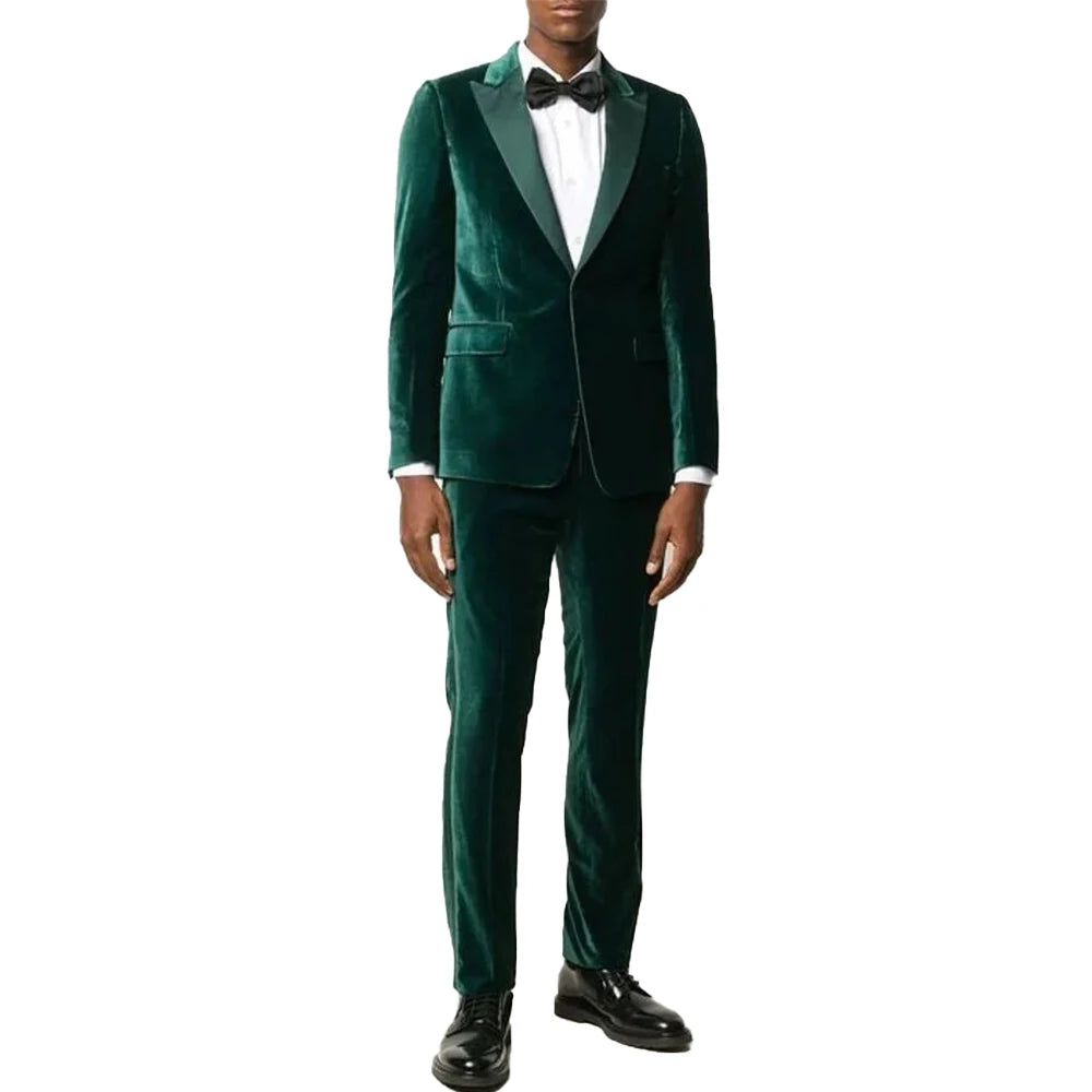New Elegant Casual Velvet Tuxedo Top Lapel Slim Fit Men Suits Wedding Formal Prom One Button Suites Men Turkey for Blazer Sets