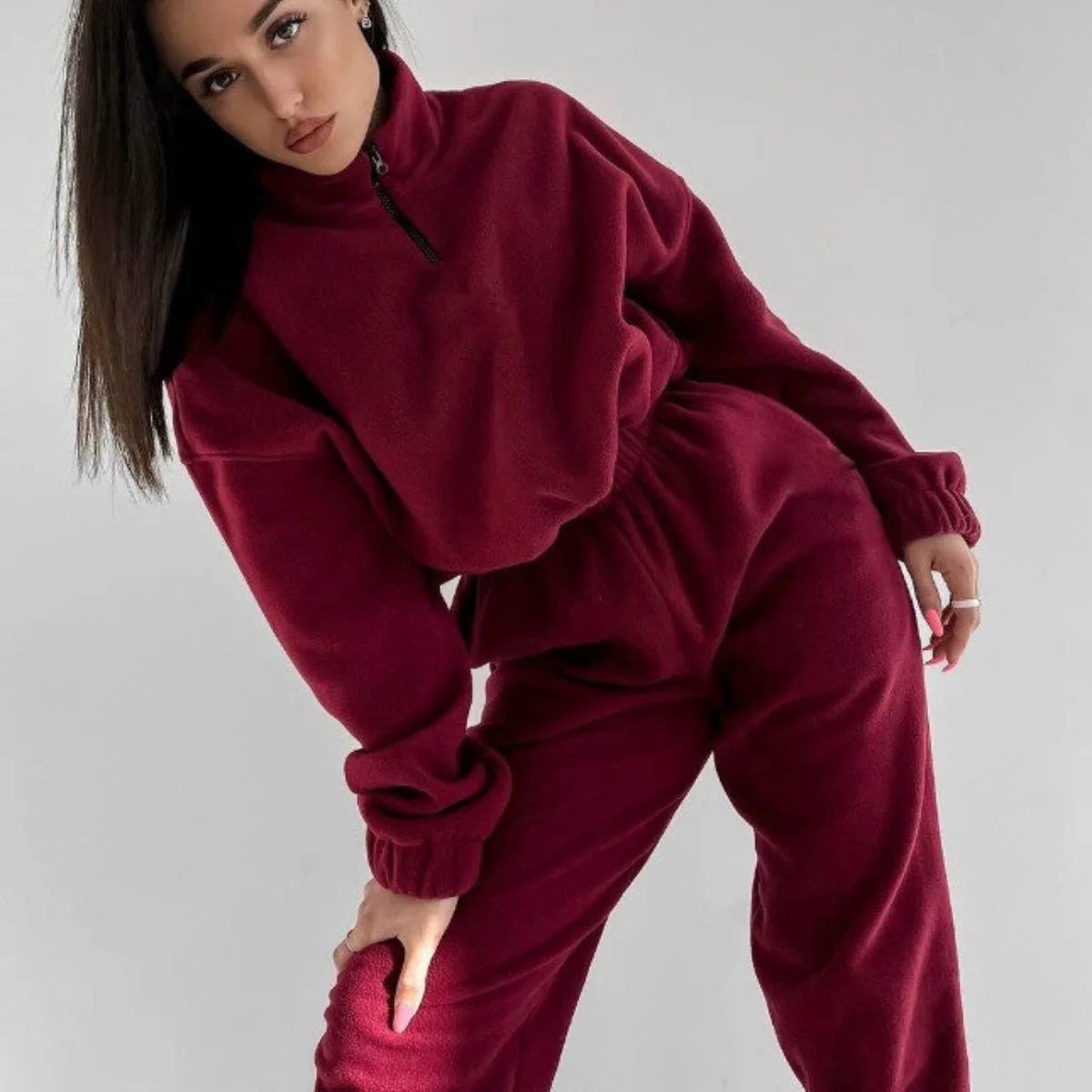 High Quality Women's Oversize Zipper Sweatshirt Two-Piece Pants Set Lined Knitted Tracksuits Sweatsuit for Casual for Autumn