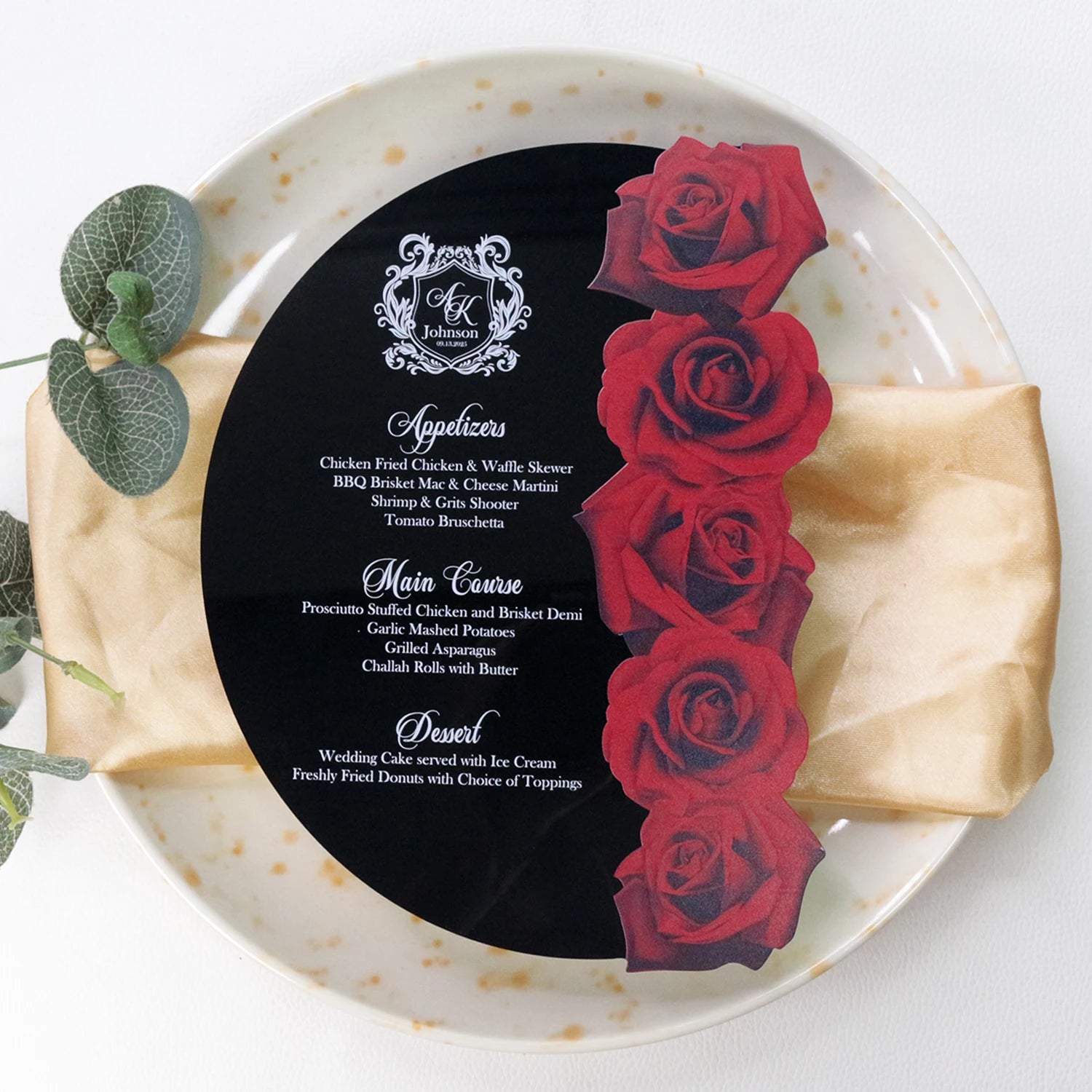 Custom Luxury UV Printing Red Flower Black Acrylic Menu for Wedding Birthday Banquet  Business Price List