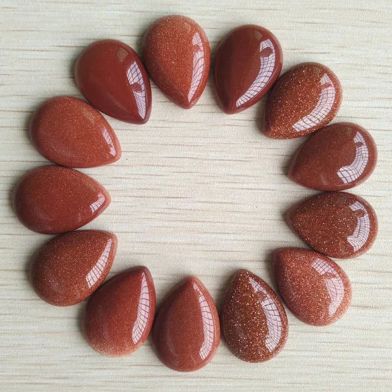 Diy Hot Sale Natural Stones Loose 25*18mm Gemstone Gold Sand Stone Waterdrop Cabochon Crafts