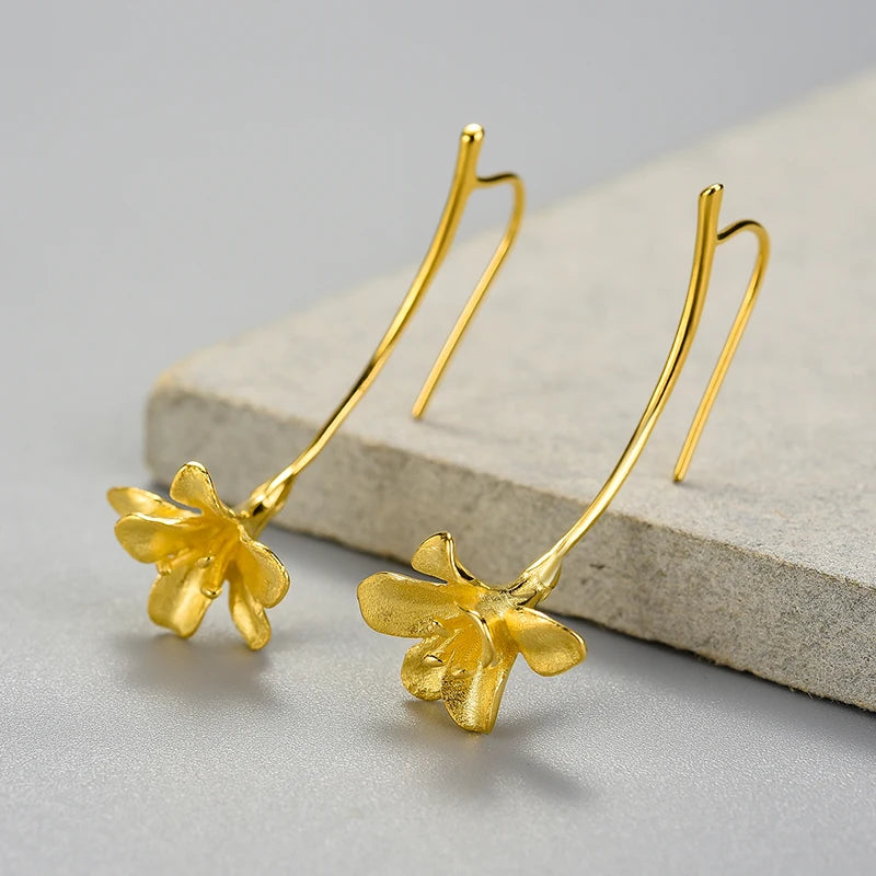Hot Lotus Fun Hand Made 925 Sterling Silver 18k Gold Plated Fressia Flower Drop Earrings Luxury Fashion Fine Jewelry for Women