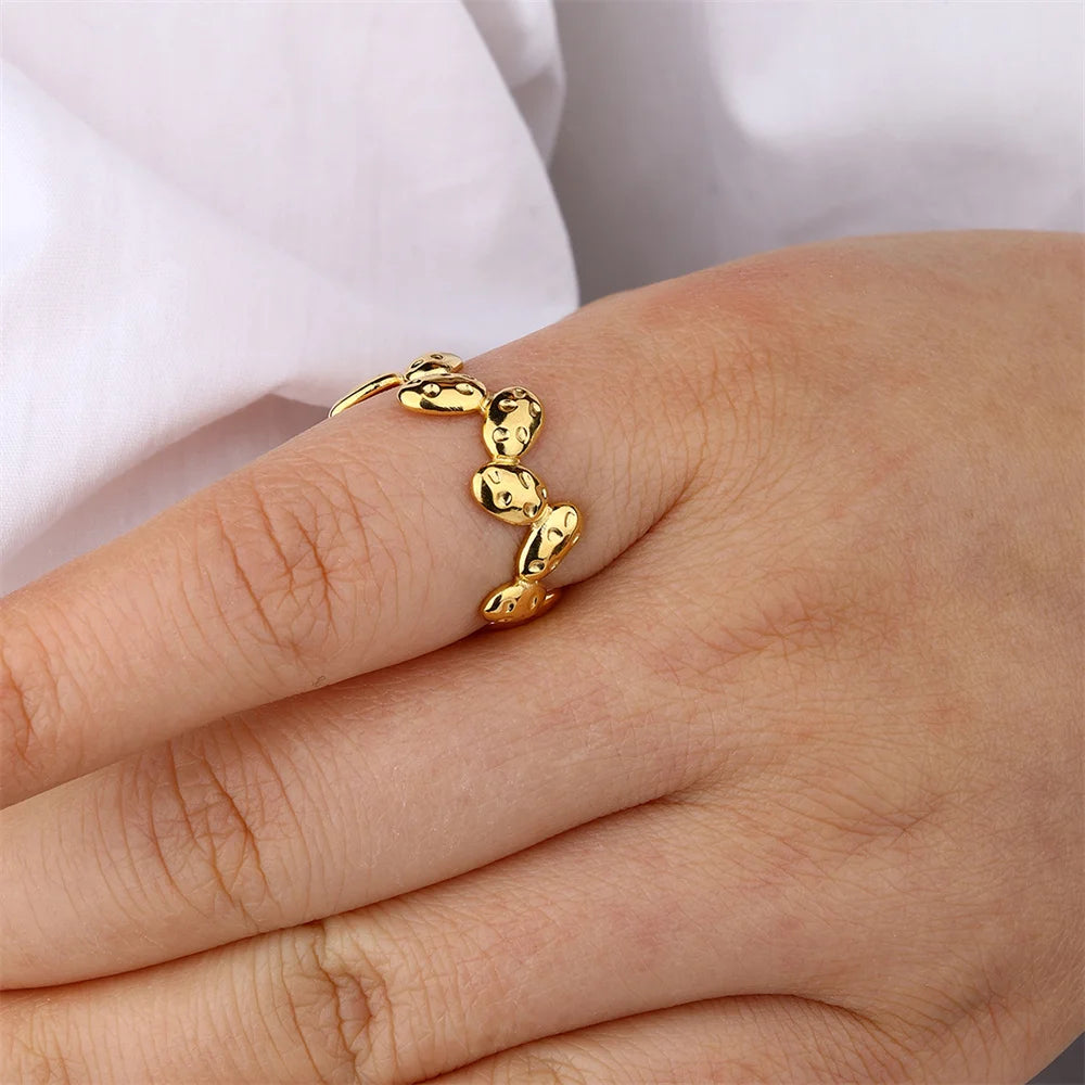Resizeable Custom Design Inoxydable Finger Band PVD Gold Plated Stainless Steel Open End Waterproof Engagement Ring for Women