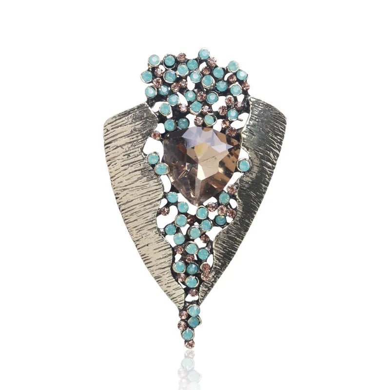 Retro Design Crystal Acrylic Leaf Jewelry Fashionable Brooch Pins for Children & Wedding Bag Decoration Accessories