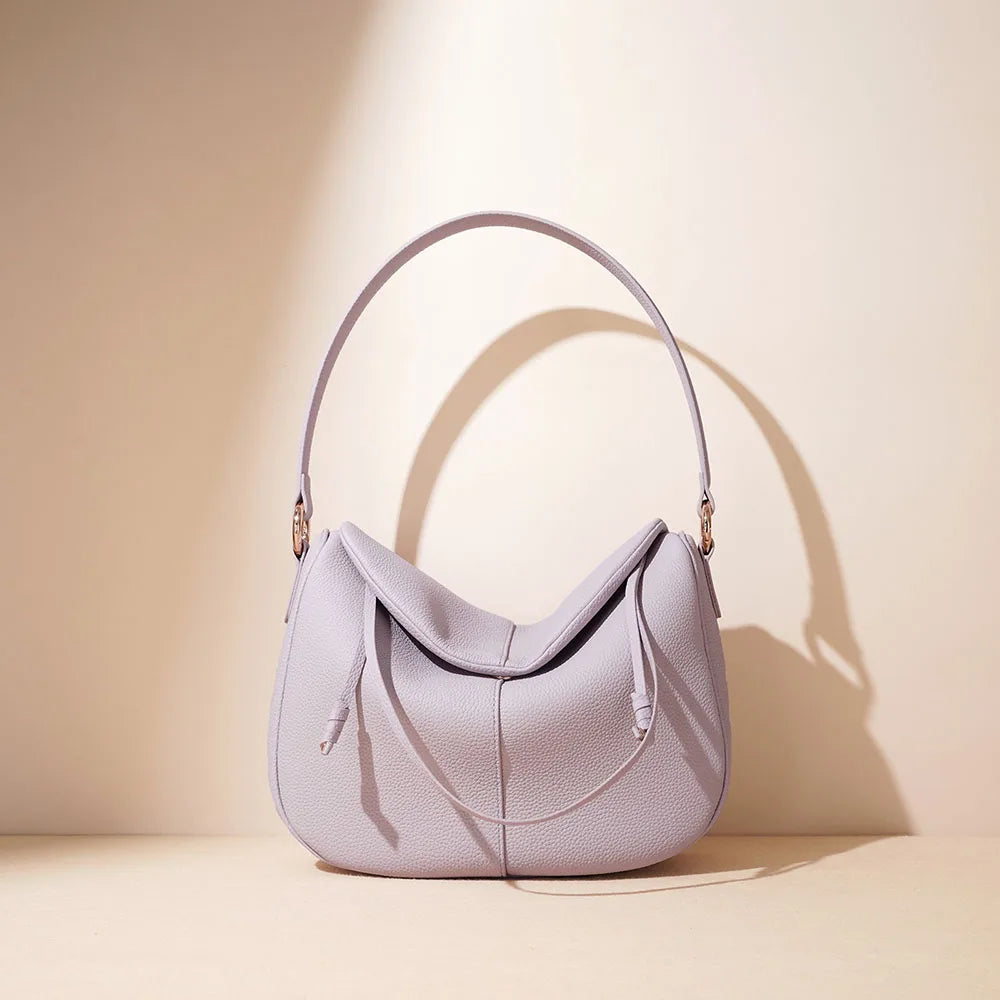 Chic Half Moon Crossbody Bag Vintage Genuine Leather Ruched Handbag Elegant Women Everyday Satchel Wholesale Manufacturer MegaBDM