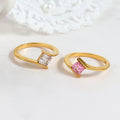 New Arrival Minos Stainless Steel Cz Wedding Fashion 18k Gold Plated Pink Clear Diamond Cut Rings for Women