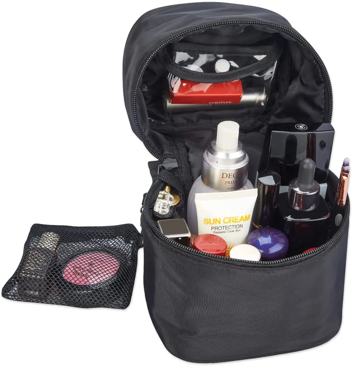 Custom Logo Cylinder Zipper Cosmetic Pouch Nylon Waterproof Women Men Makeup Brush Organizer Travel Toiletry Bag
