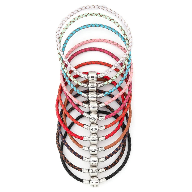 12 Colors 16-20cm Leather Charm Bracelet for Women Fit Original Charm Beads DIY Brand Design Bracelet