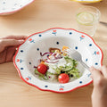 Solhui Lovely Flower Shaped Ceramic Floral Deep Salad Pasta Plates Soup Plate 9 Inch
