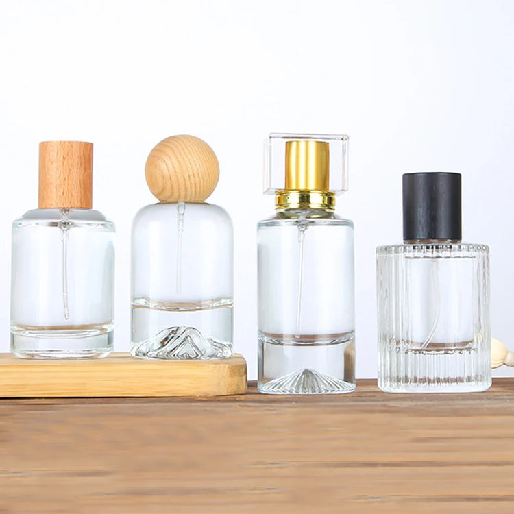 Custom Logo Print Screen Printed Empty Clear Luxury Refillable Round Shape Glass Spray Bottle 50ml Perfume Bottle with Screw Cap