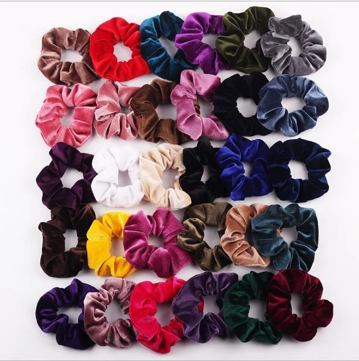Custom 60 Colors Wholesale Fashion Women Hair Accessories Fabric Solid Colors Elastic Hair Ties Velvet Scrunchies