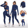Custom Brand Ladies Winter Yoga Suit 3 Piece Breathable Fitness Gym Wear Set Long Sleeve Seamless Legging Solid Workout Wear for