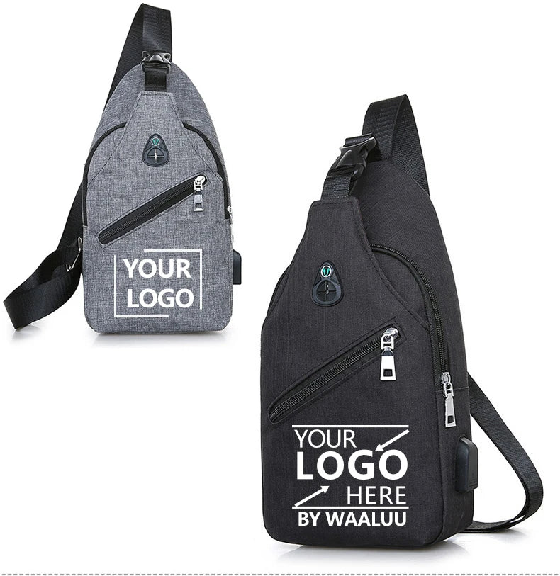 WAALUU Wholesale Custom Casual Men's Crossbody Chest Bag Bag Outdoor Usb Charger Sling Shoulder Cross-body Bag with Logo