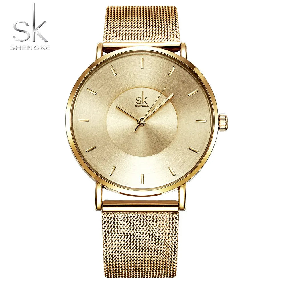SHENGKE Luxury Silver Ladies Fashion Ultra Thin Stainless Steel Glass Dial SEIKO Movement Waterproof Women's Watch Gift K0059L