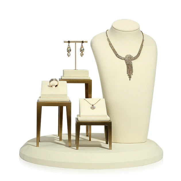 Jewelry Display Set Luxury showcase Tray PU Leather Earrings Ring Necklace Jewelry Display Tools
