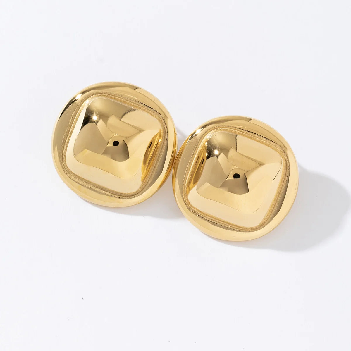 High Polished 18k Gold Stainless Steel Round Geometric Metal Earrings for Women