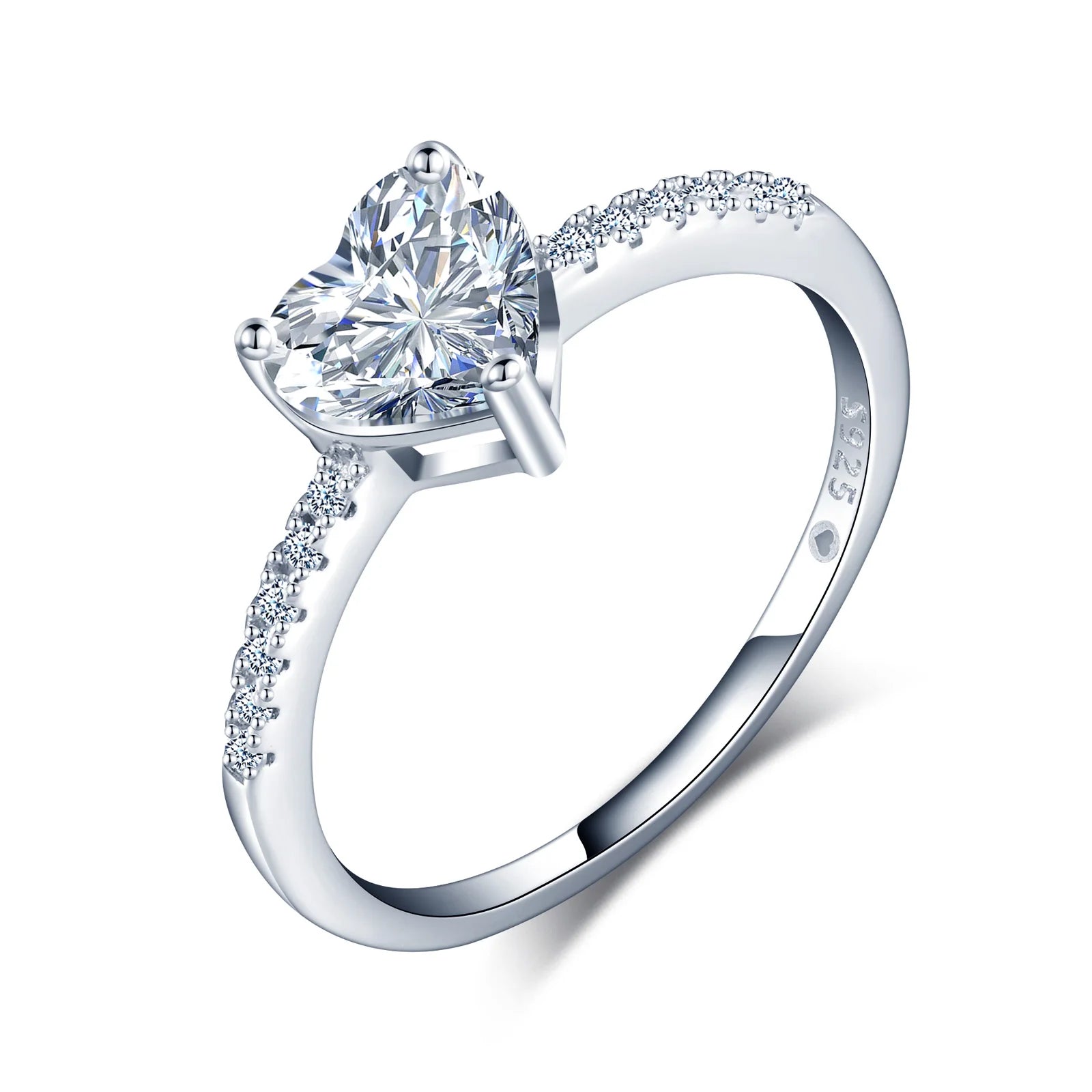 Hot Sale 1ct VVS GRA Certified Fashionable Heart Design 925 Sterling Silver Ring Hot Sale Moissanite Rings for Women