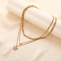 Women Fashion Neck Chains Jewelry Set Adjustable Stainless Steel Gold Color Multilayered Heart Butterfly Pendant Necklace