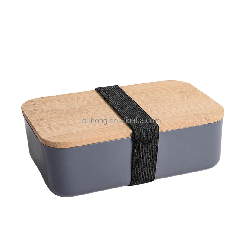 Hottest Portable Leakproof Wooden Office Bento Box Bamboo Lid Fiber Plastic Lunch Box With Cutlery for Adults