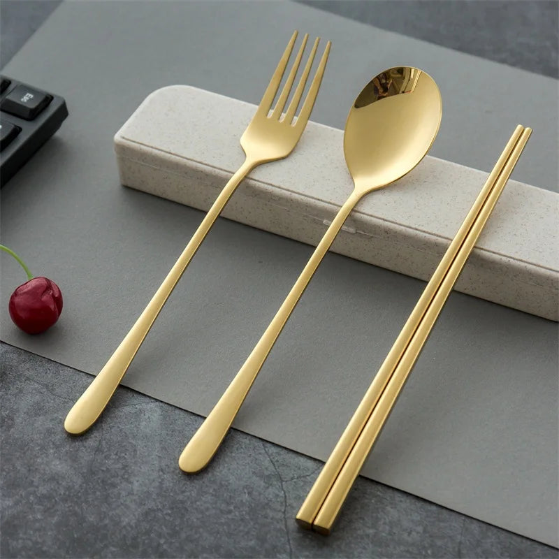 Luxury Stainless Steel Portable Cutlery Set Outdoor Travel Reusable Flatware Including Spoon Fork Chopsticks Dishwasher Picnics