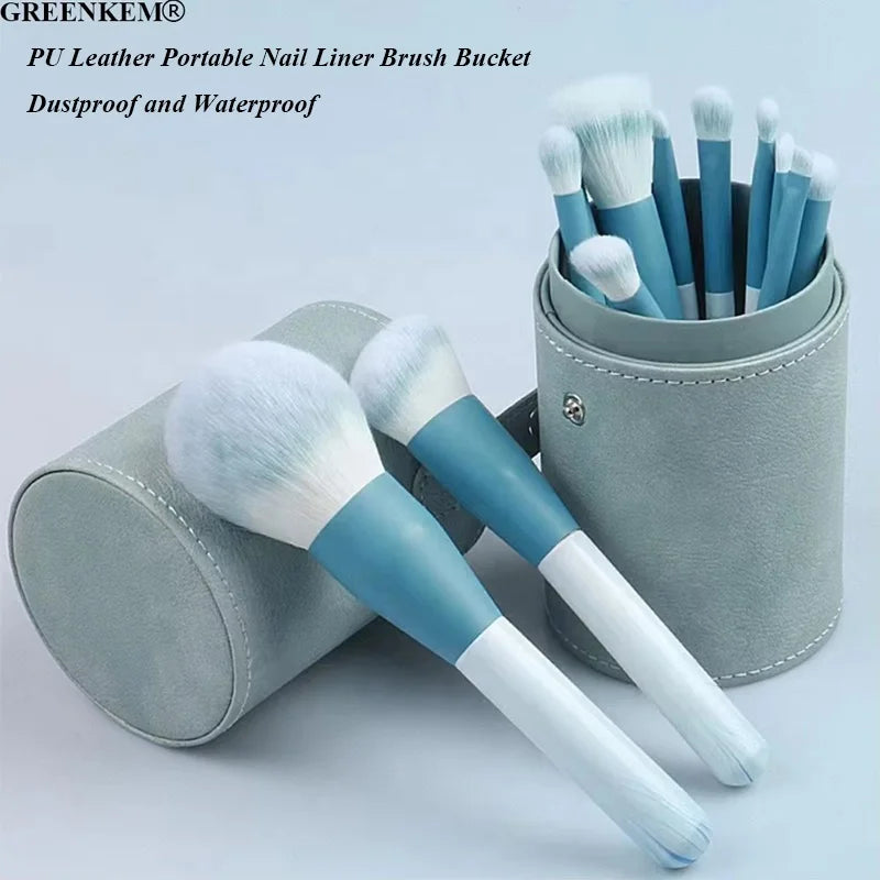 Empty Nail Brush Storage Bucket PU Leather Portable Dustproof and Waterproof Nail Liner Brush Bucket