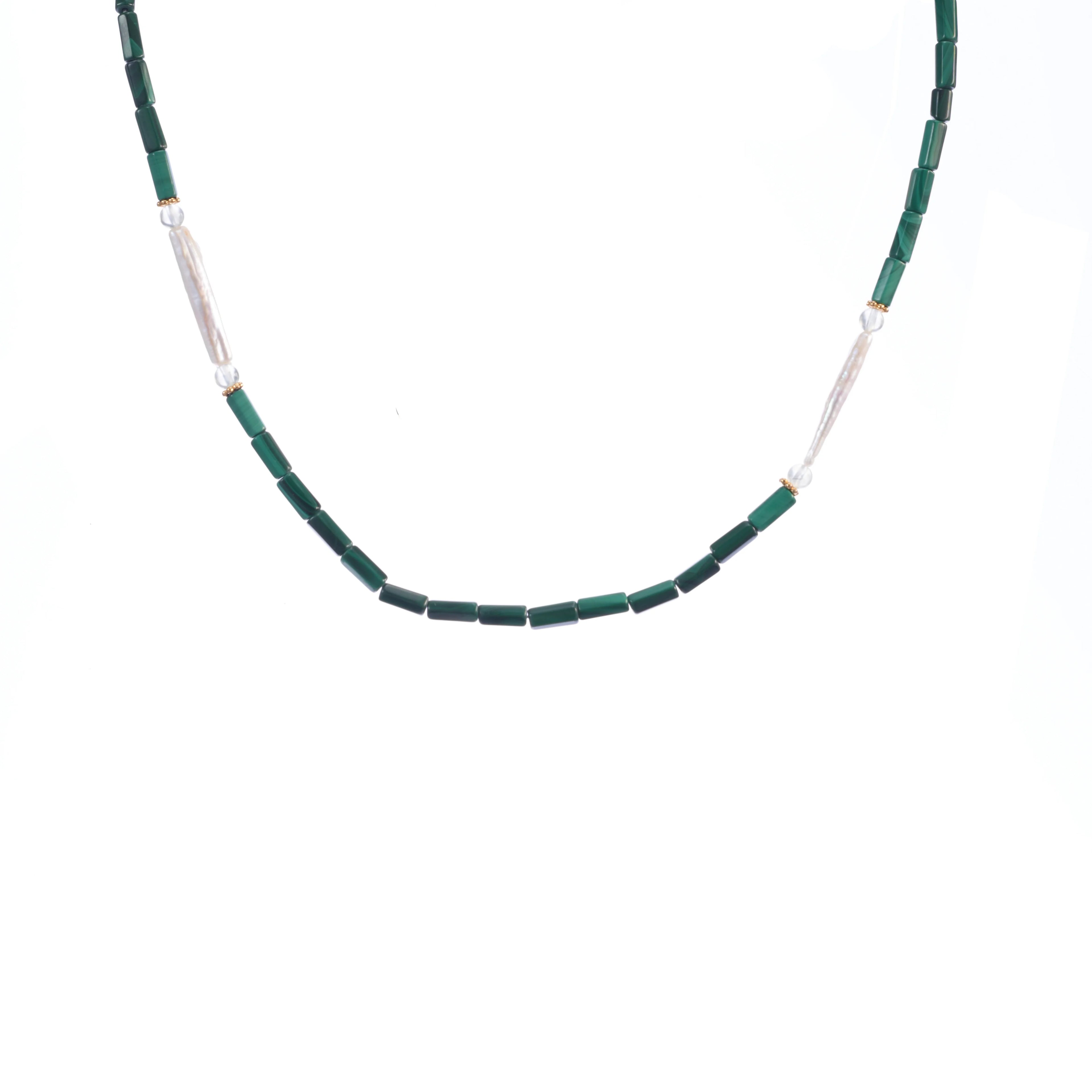 Vintage Fashion Jewelry Sets Elegant Brass Real Gold Plated Natural Green Jade Beaded Freshwater Pearl Necklace for Party