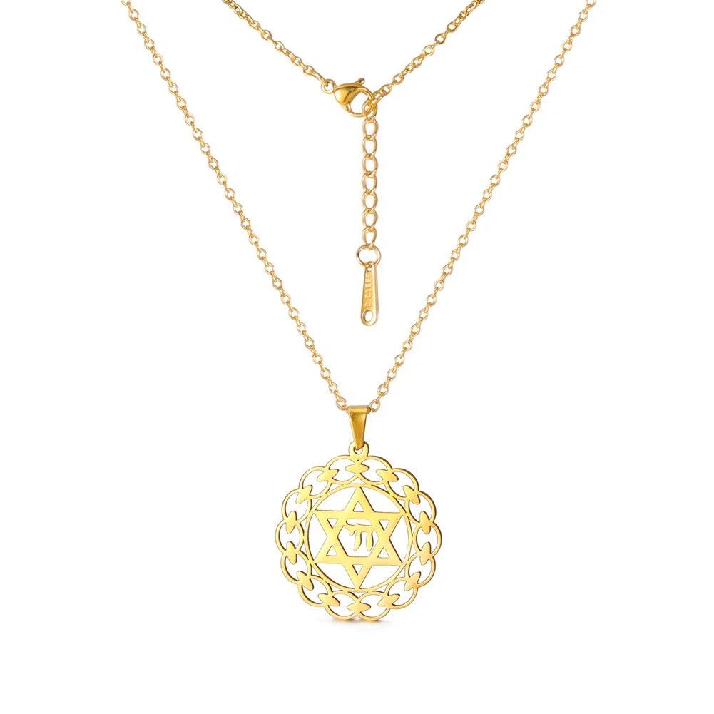 Israel Star of David Pendant Necklace Chai Symbol Kabbalah Jewish Charms Judaism Amulet Supernatural Jewelry for Women